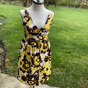 Milly yellow, brown and white print summer dress size 4